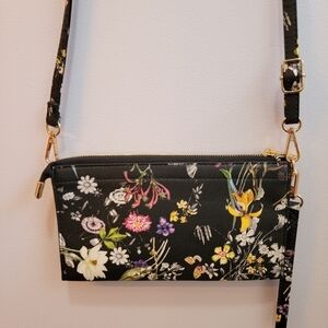 Multi Color Floral Midnight Garden Faux Saffiano Clutch / Crossbody / Wristlet